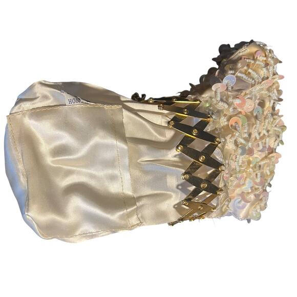 Sequined White Beggars Bag Vintage Expandable Gate Top Accordion Purse -FLAWED - Picture 11 of 13